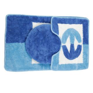 3pcs Blue Acrylic Fiber Bath Toilet Seat Cover and Rug Commode Set 