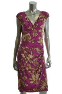 Ralph Lauren New Adara Purple Floral Print Jersey V Neck Ruched Casual 