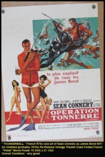 Original Thunderball 1970s Sean Connery 007 James Bond Movie Poster 