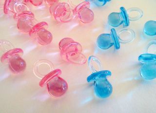 24 Acrylic Pacifiers Charms Blue Pink Baby Shower Party Supplies 