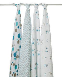 Aden Anais Muslin Baby Swaddling Wrap Blanket 4 Pack Star Bright Blue 