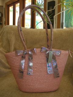 Beautiful Adrienne Vittadini Coral Staw Snake Embossed Leather Handbag 