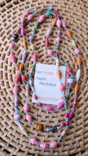 African Jewelry Paper Beads Glossy Necklace Kenya Fair Trade Pink AA
