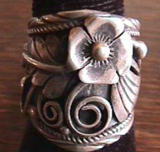 Ethnic Southwest American Silver Ring Ornate Floral Design Size 9 10 