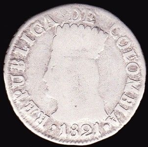 colombia 2 reales 1821 ba jf km # c5