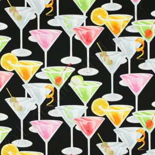   Martini Glasses Cocktails Drinks Novelty Cotton Fabric Yd