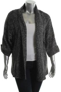 AGB New Black White Marled Tab Sleeves Open Front Cardigan Sweater XL 