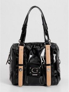 New Guess Handbag Ladies Aerin Shine Box Satchel Shoulder Bag Black 