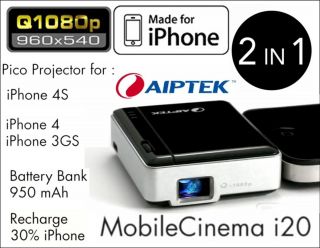 Aiptek Mobile Cinema i20 Pico projector for iPhone 3GS & 4 & 4S wit 