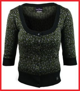 Lucky 13 Green Leopard Print Pinup Sweater Cardigan top XXL pinup 