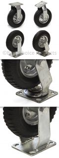 Air Tire Caster Wheels 2pc Rigid 2pc Swivel Heavy Duty Brand 