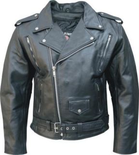Mens Black Vented Full Belt Classic Motorcycle Biker Jacket