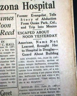 AIMEE SEMPLE McPHERSON Woman Evangelist Foursquare KIDNAPPING ? 1926 