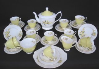 Royal Albert Primrose Vintage Tea Ware Teapot Trios Milk Sugar Cake 