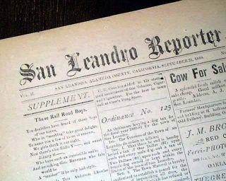   LEANDRO CA California Old West ALAMEDA COUNTY Co. 1880 Extra Newspaper