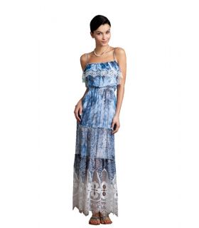 Alberto Makali 55982 Blue Eyelet Long Maxi Dress Size s M L XL New 