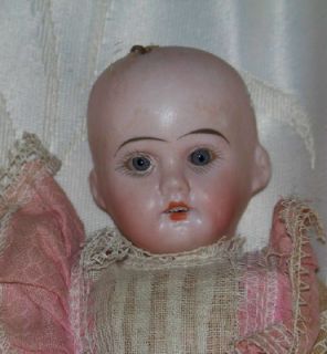 Early Germany Bisque Head Doll with Primitive Wood Body Original Dress 