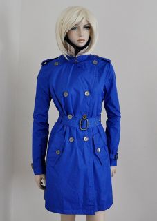 Burberry Nova Check Trench Coat Rain Jacket Blazer Bright Blue Sz 8 42 