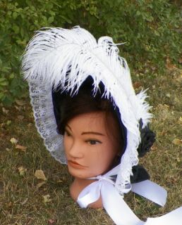 Black and White Sass Victorian Dress Bonnet Civil War Hat Costume 