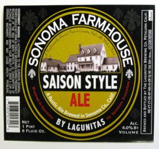 Lagunitas Sonoma Farmhouse Saison Ale Beer Label CA 22oz
