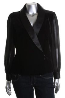 Alex Evenings New Black Collar with Satin Long Sleeves Blouse Jacket L 