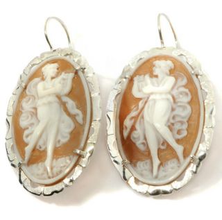 Italy Cameo Amedeo 35mm Sardonyx Lady with Harp Silver Earrings $529 