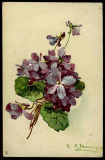 KLEIN Early Signed Postcard   Posy of Purple Violets   Raphael Tuck 