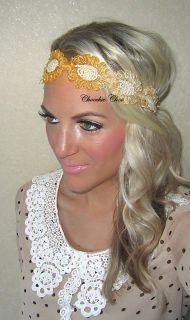 Gorgeous yellow/orange cream flower hair band that goes all the way 
