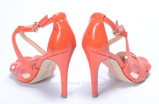 Alexandre Birman 5 5 M Orange Patent Leather Cross Front Sandal Heel 