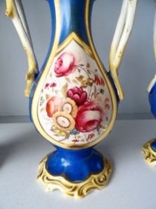 HR Daniel English Porcelain Tall Garniture Handled Vases 10 C1830 