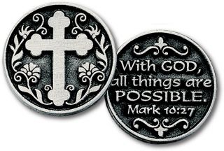 With God All Things Pocket Are Possible Mark 10 27 Pewter Double Coin 