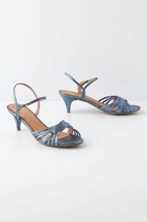 New $138 Anthropologie Miss Albright Blue Glitter Kitten Heels Shoes 