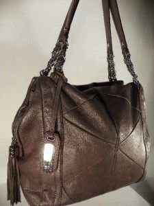 Makowsky Glove Leather Zip Top Tote Handbag with Chain Accents