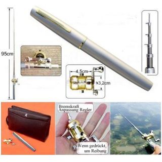Silver Mini Fishing Pole Fish Rod Pen Reel Portable Ultra Light Fly 