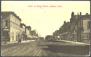 Algona Iowa IA 1911 State Street Kossuth County State Bank Vintage 