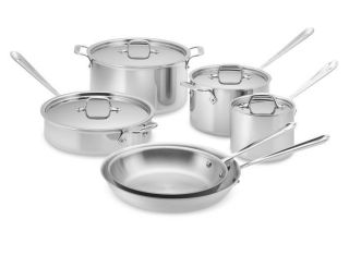 All Clad Tri Ply STAINLESS STEEL 10 Piece Cookware Set Pan Pot Lids 