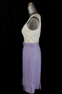 White Purple Alex Marie Sleeveless Dress Linen Topstitch Belted 