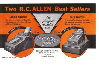 Allen Figuring Machines Ink Blotter   Adding Machine, Cash 