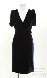 Alexander McQueen 2pc Blue Velvet Shrug & Belted V Neck Dress Set Size 