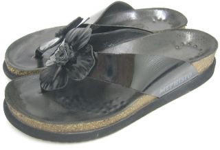 Mephisto Violette Womens Black Leather Flower Thong Sandals Size 8 38 