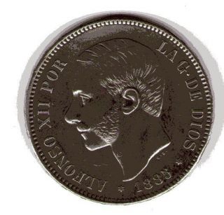 06 SPAIN COIN ALFONSO XII 5 PESETAS SILVER 1885 18 87 MSM BEAUTIFULL 