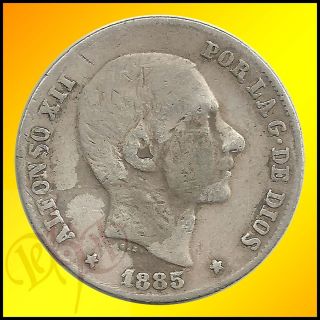   Philippines 20 Centimos de Peso 1885 Alfonso XII Silver Coin
