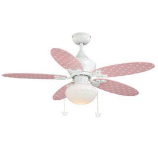NEW 44 Inch Childrens Girls Ceiling Fan with Light Kit, White, Pink 