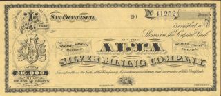 Alta Silver Mining Storey Nevada Stock Certificate