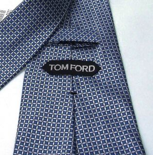 New $275 Tom Ford Tie Square Grid Blue Silver