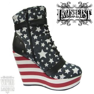 New Iron Fist All Star American Flag Platform Wedge Shoes Sizes 3 8 