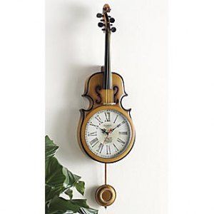 Amadeus Wall Clock Original Home Decor Music Golden Brown Violin Shape 