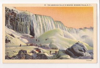 American Falls in Winter Niagara Falls NY frozen snow waterfall 1932 