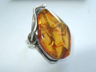 Vintage Silver 925 Ring Large Amber 3 5cm Natural with Inclusions 