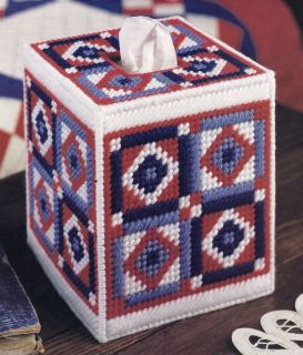 AMERICAN QUILT TISSUE BOX COVER  PATTERN ONLY*PLASTIC CANVAS PATTERN 